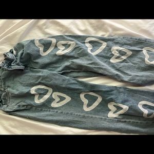 blue with white hearted pants